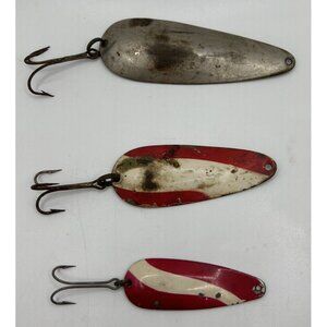 Lot of 3 Vintage Spoon Fishing Lures:  Nebco Flash Bait, Typsy King 0, 1 Unbrand